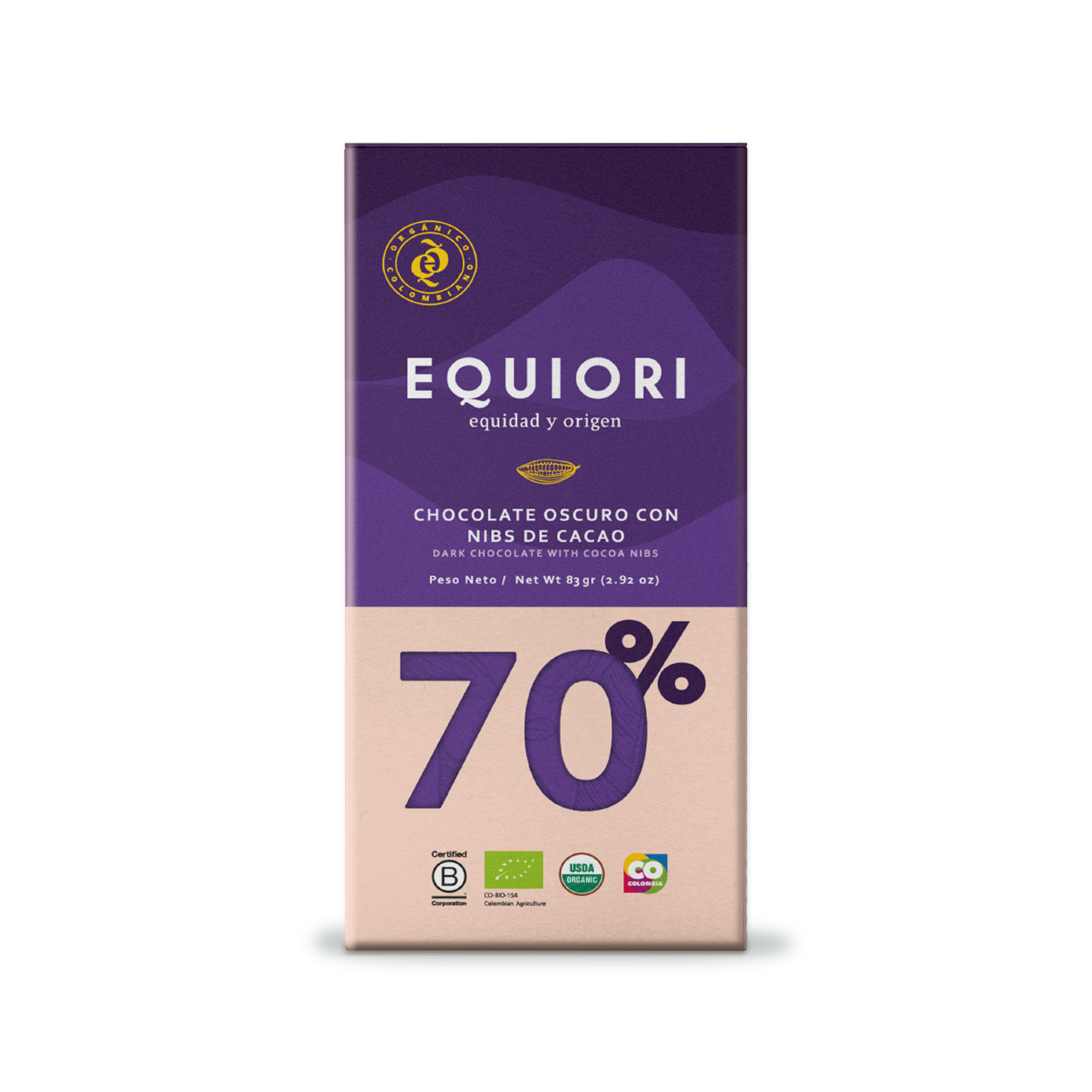 TABLETTE CHOCOLAT BIO EQUIORI - 70% CACAO (80g)